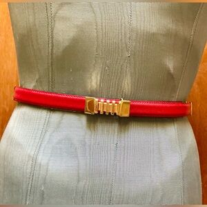 Vintage Red Leather Belt with Gold Buckle